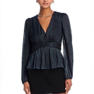 Women’s AQUA Metallic V-Neck Long-Sleeve Top NWT Size Small